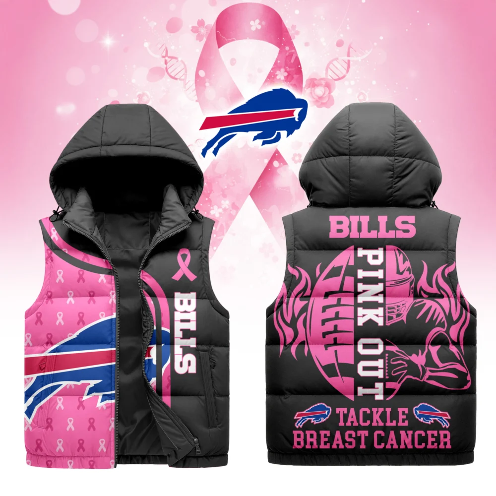 Buffalo Bills | Premium NFL Pink Out Hooded Vest Puffer
