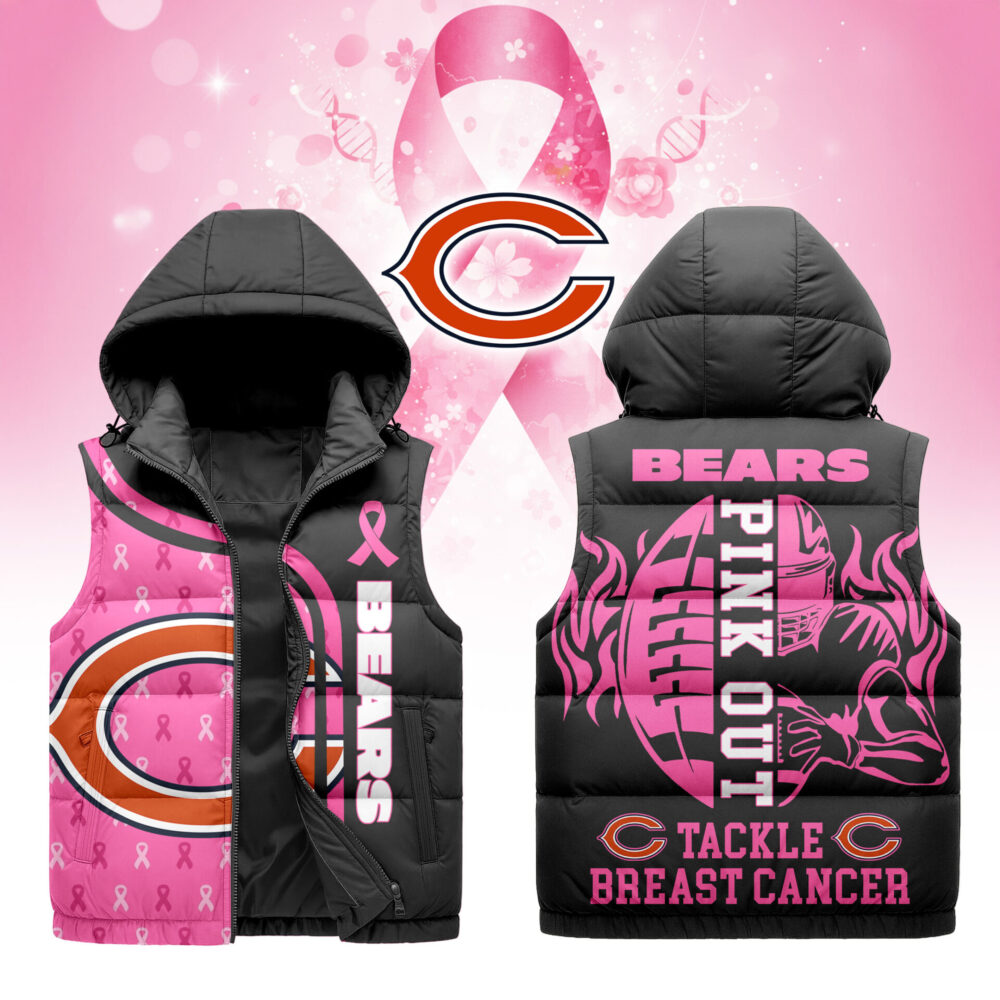 Chicago Bears | Premium NFL Pink Out Hooded Vest Puffer
