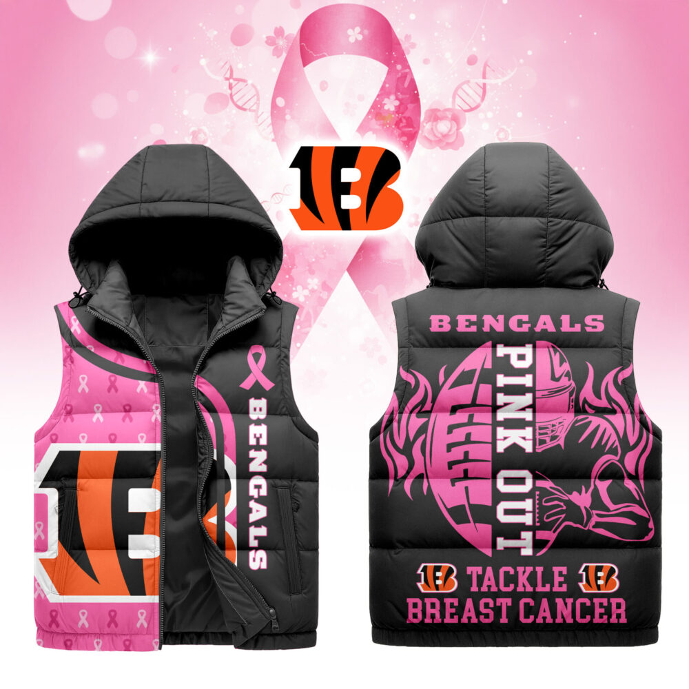 Cincinnati Bengals | Premium NFL Pink Out Hooded Vest Puffer
