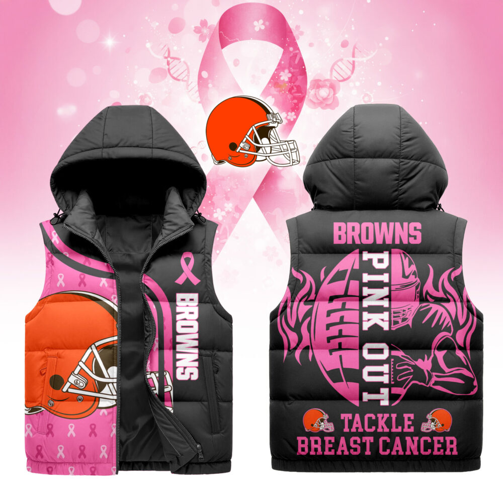 Cleveland Browns | Premium NFL Pink Out Hooded Vest Puffer