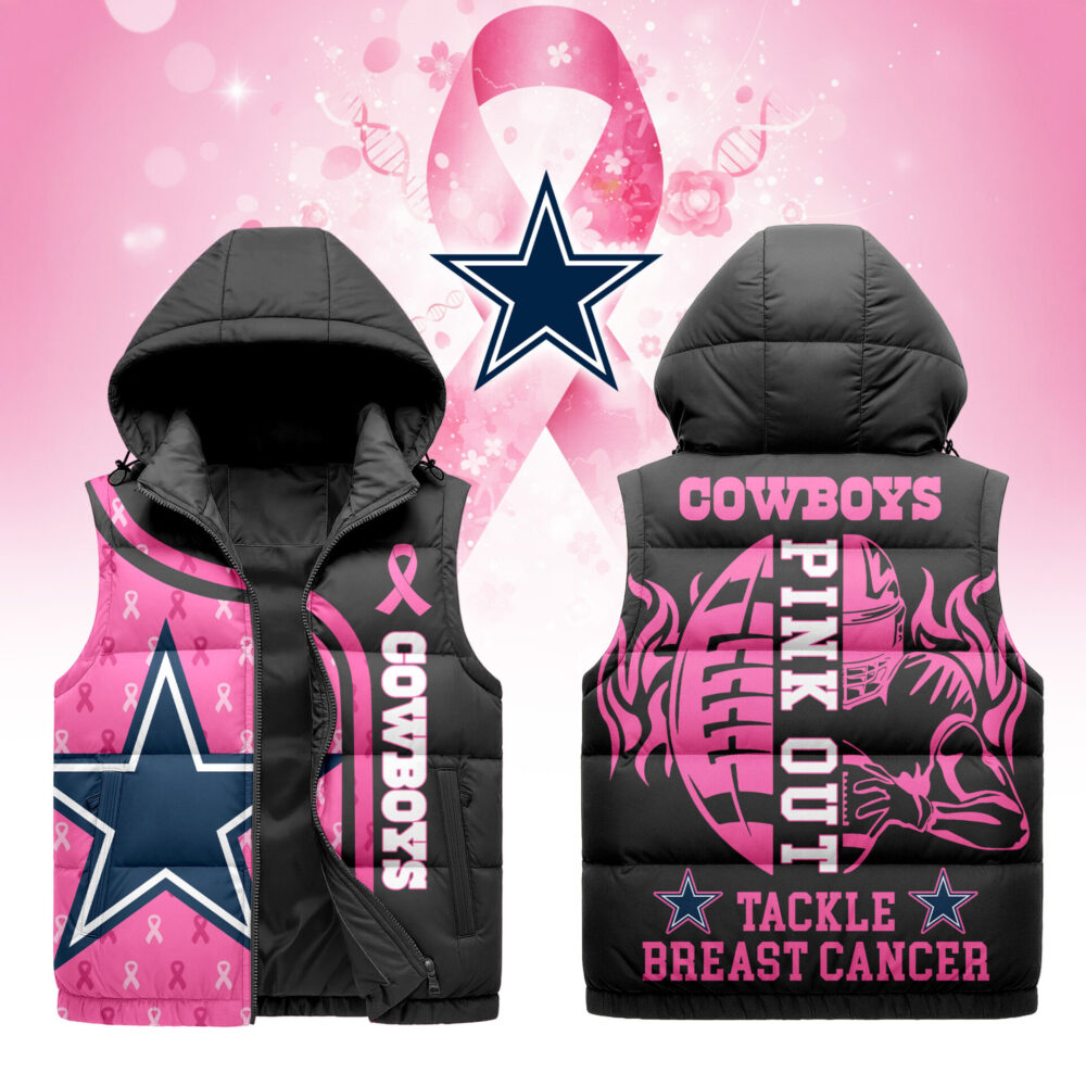 Dallas Cowboys | Premium NFL Pink Out Hooded Vest Puffer