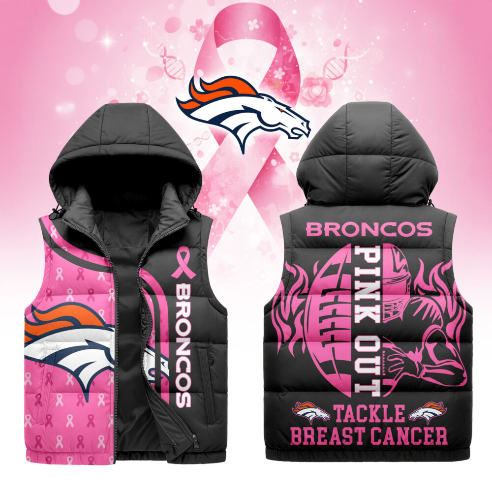 Denver Broncos | Premium NFL Pink Out Hooded Vest Puffer