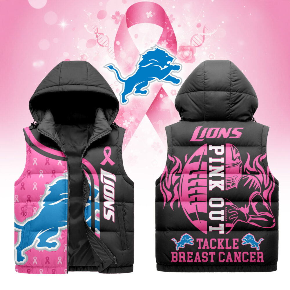 Detroit Lions | Premium NFL Pink Out Hooded Vest Puffer