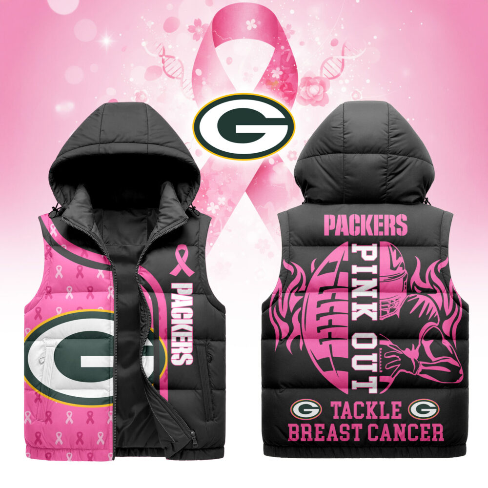 Green Bay Packers | Premium NFL Pink Out Hooded Vest Puffer