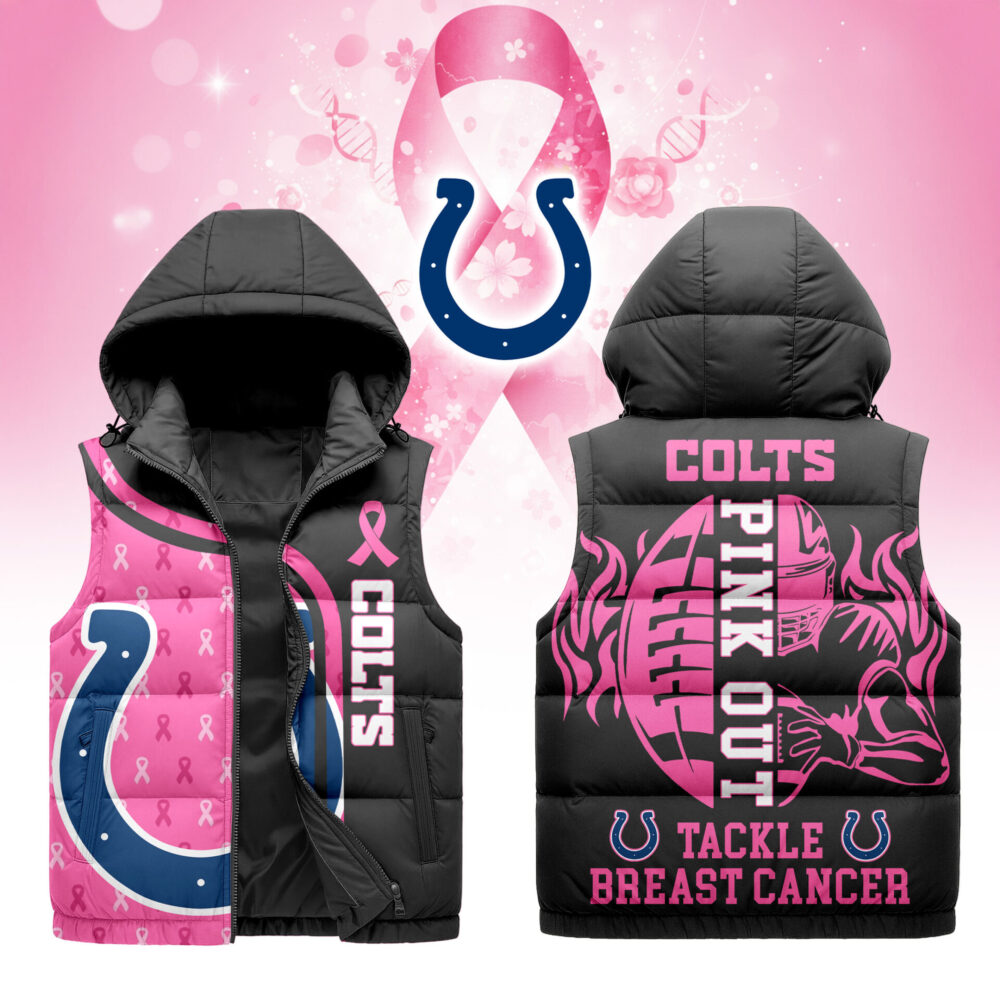 Indianapolis Colts | Premium NFL Pink Out Hooded Vest Puffer
