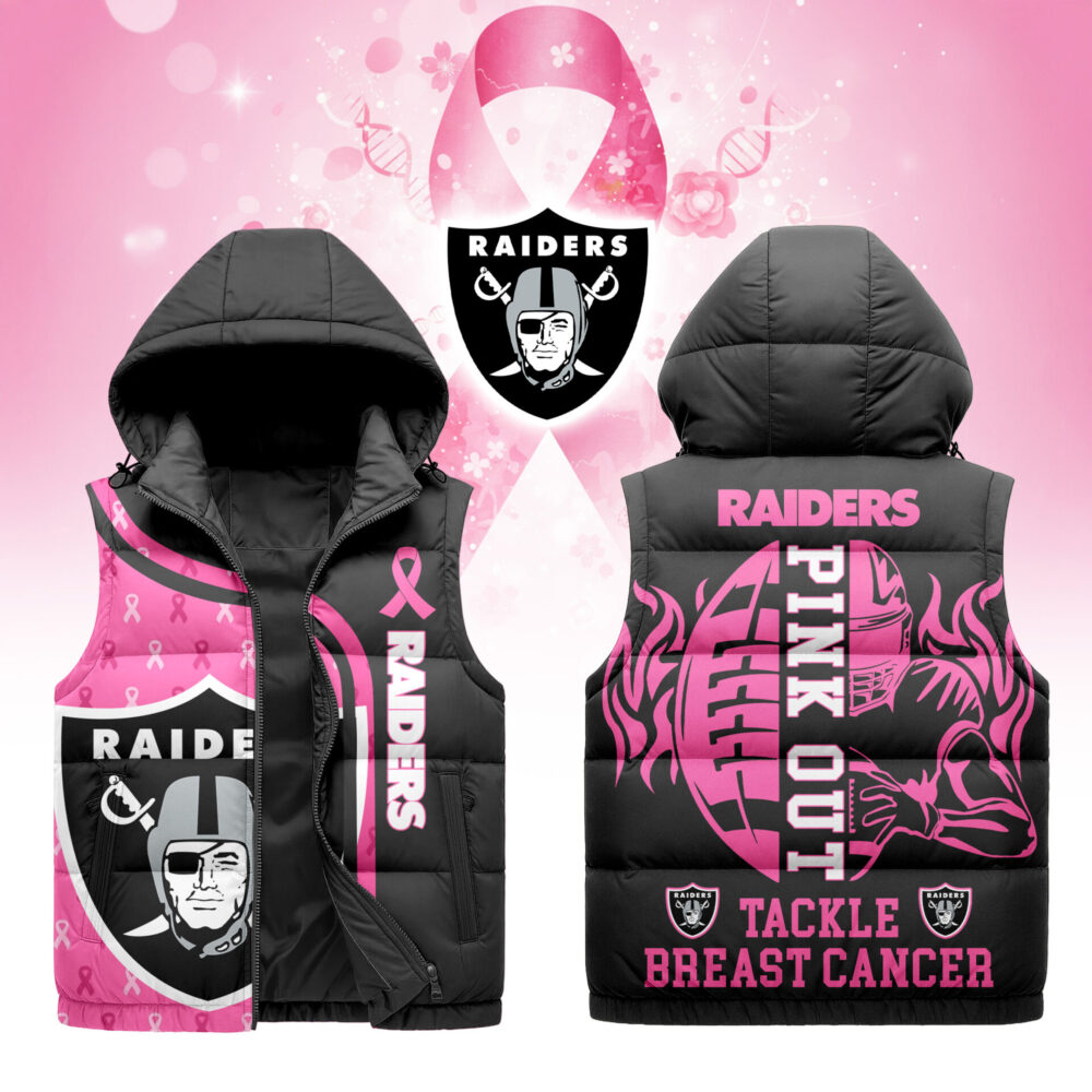 Las Vegas Raiders | Premium NFL Pink Out Hooded Vest Puffer