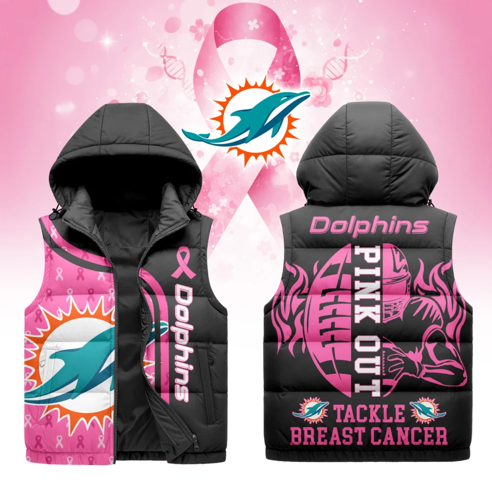 Miami Dolphins | Premium NFL Pink Out Hooded Vest Puffer