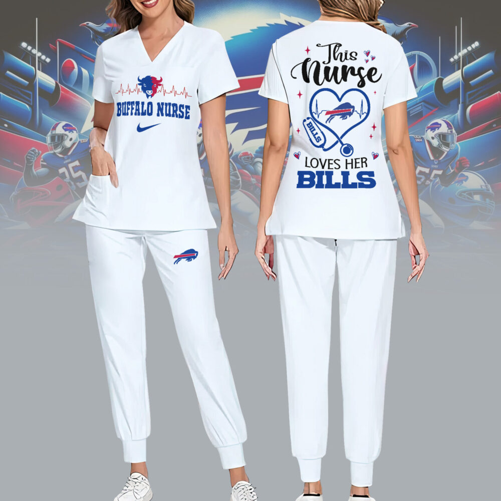 Buffalo Bills | Premium NFL Nurse Appreciation Stretch V-Neck Scrub Top And Jogger Pant NY