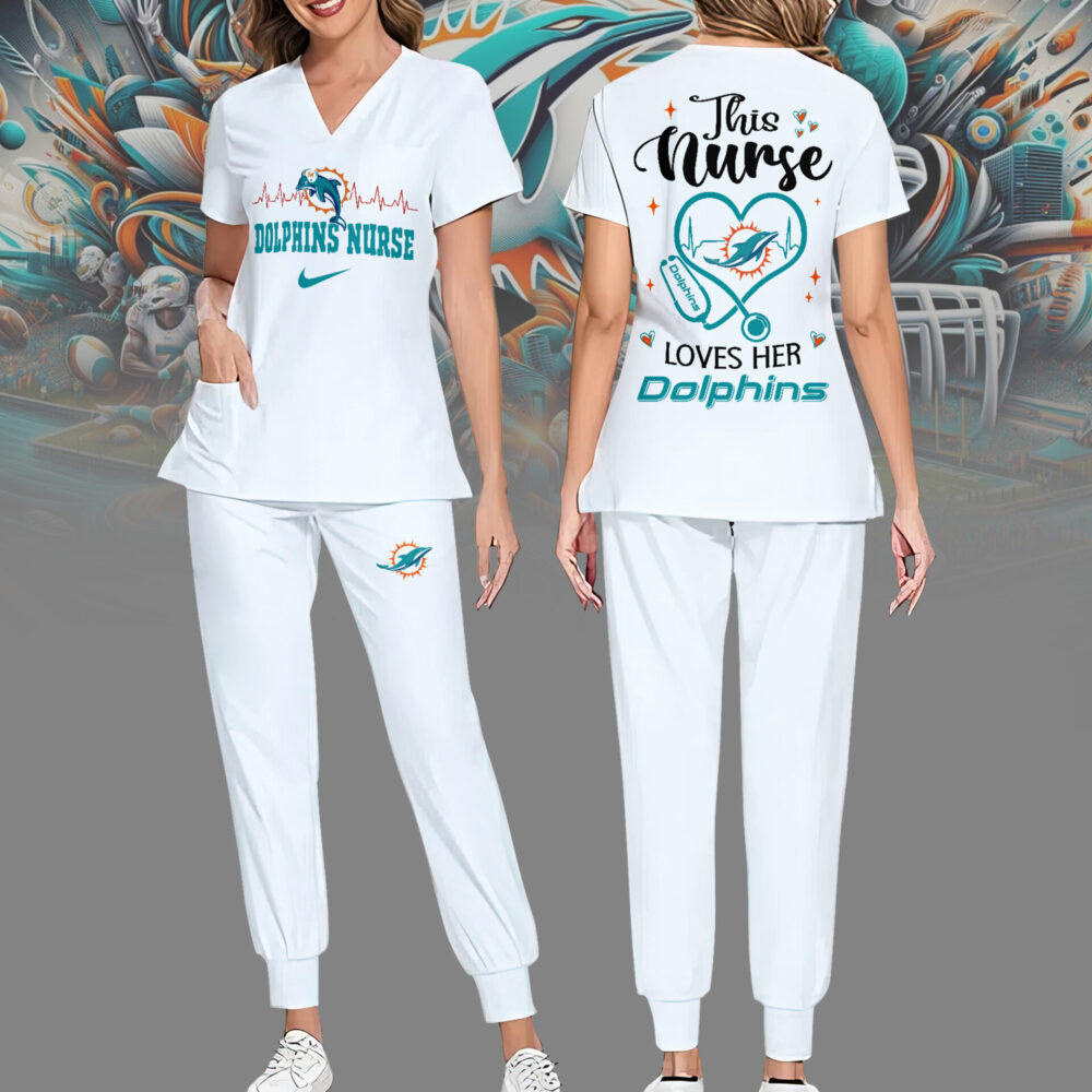 Miami Dolphins | Premium NFL Nurse Appreciation Stretch V-Neck Scrub Top And Jogger Pant NY