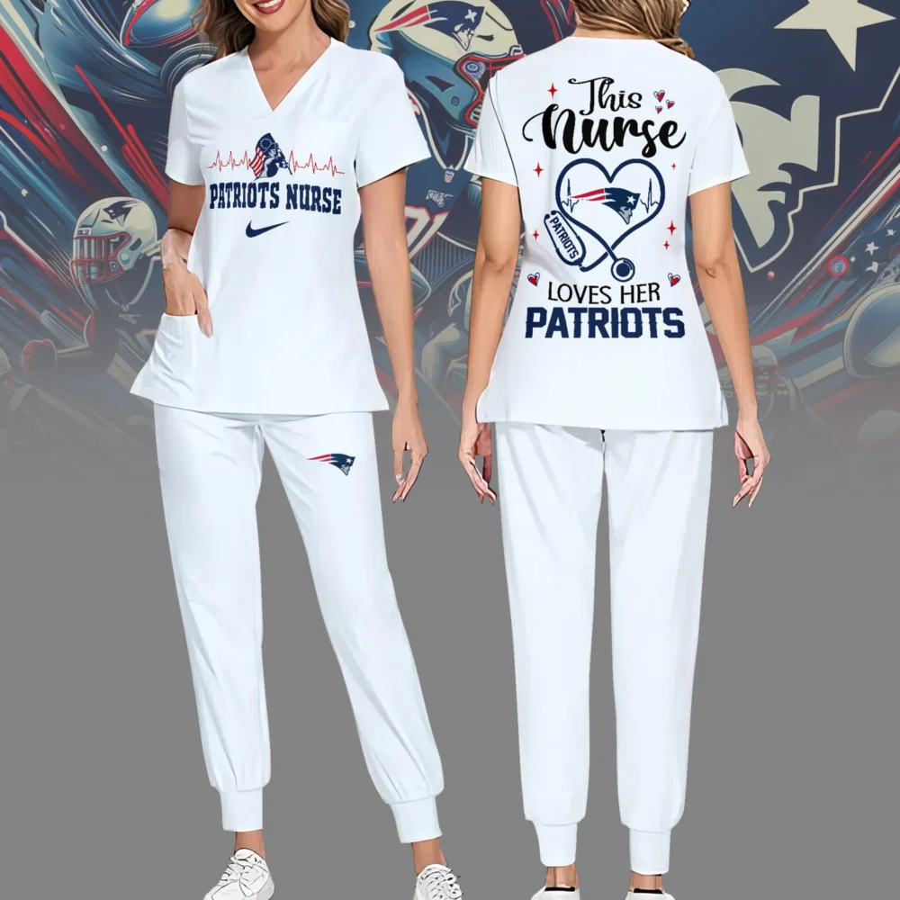New England Patriots | Premium NFL Nurse Appreciation Stretch V-Neck Scrub Top And Jogger Pant NY