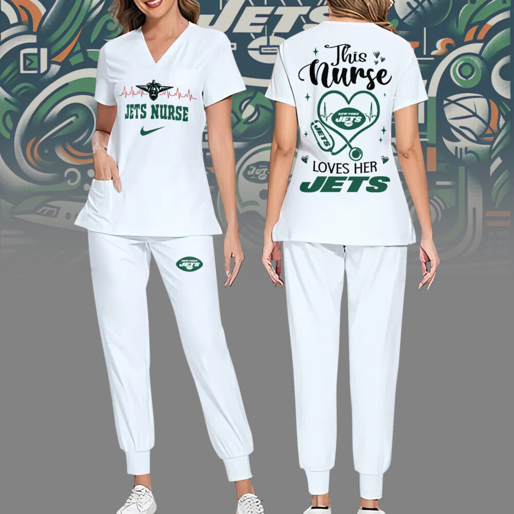 New York Jets | Premium NFL Nurse Appreciation Stretch V-Neck Scrub Top And Jogger Pant NY