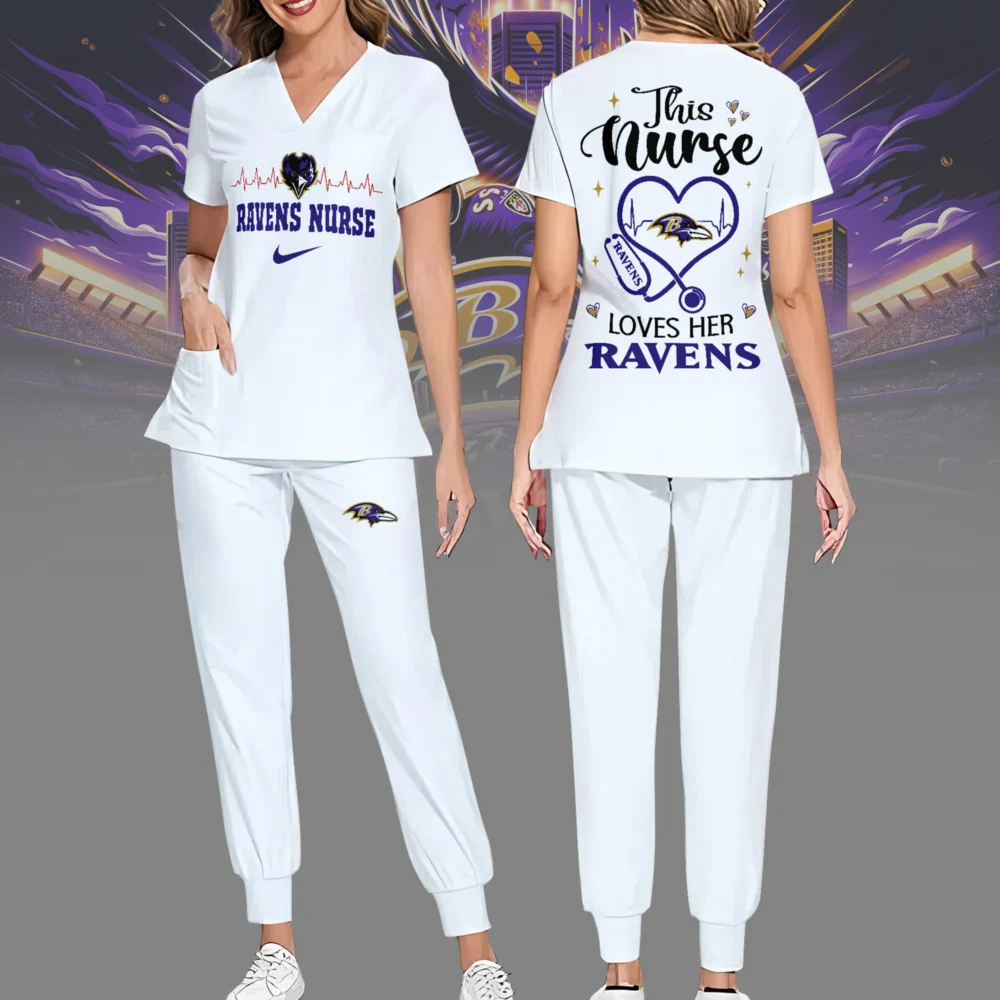 Baltimore Ravens | Premium NFL Nurse Appreciation Stretch V-Neck Scrub Top And Jogger Pant NY