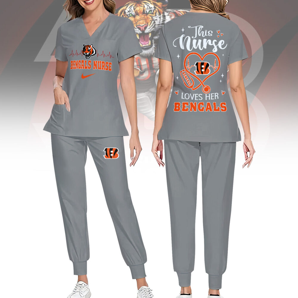 Cincinnati Bengals | Premium NFL Nurse Appreciation Stretch V-Neck Scrub Top And Jogger Pant NY