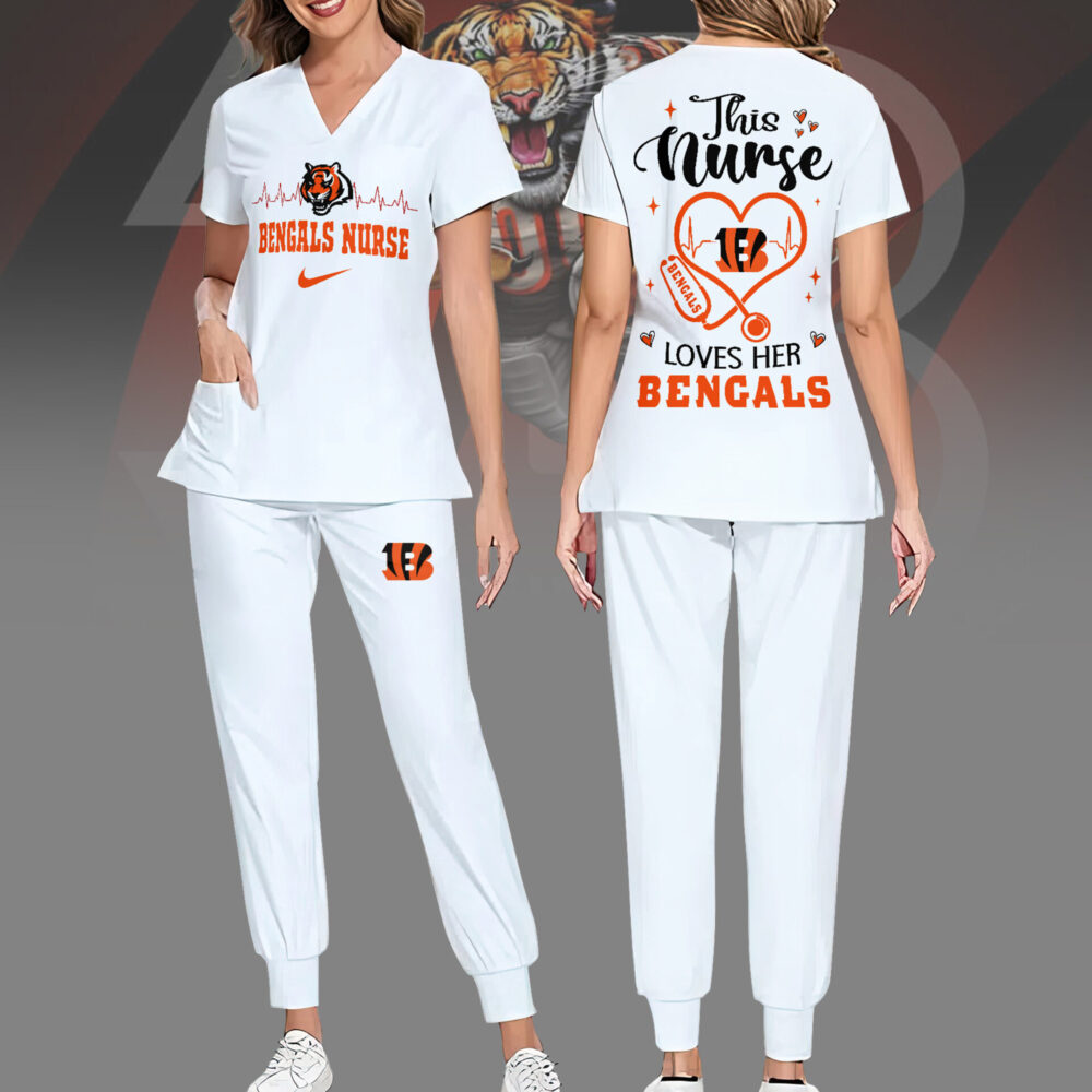 Cincinnati Bengals | Premium NFL Nurse Appreciation Stretch V-Neck Scrub Top And Jogger Pant NY