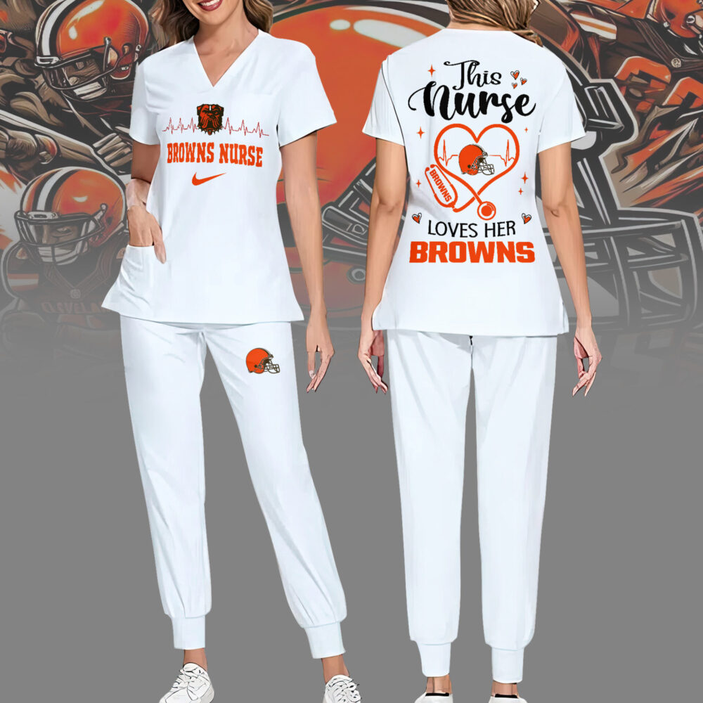 Cleveland Browns | Premium NFL Nurse Appreciation Stretch V-Neck Scrub Top And Jogger Pant NY