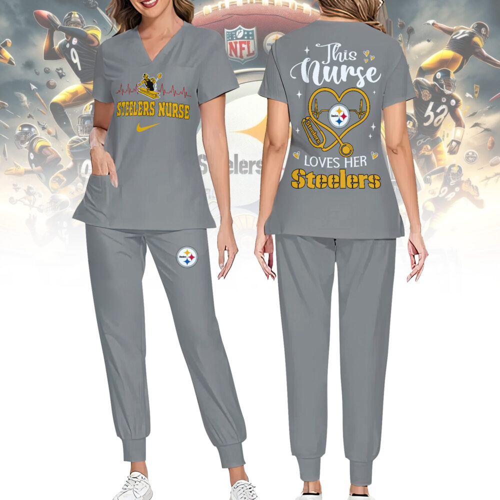 Pittsburgh Steelers | Premium NFL Nurse Appreciation Stretch V-Neck Scrub Top And Jogger Pant NY