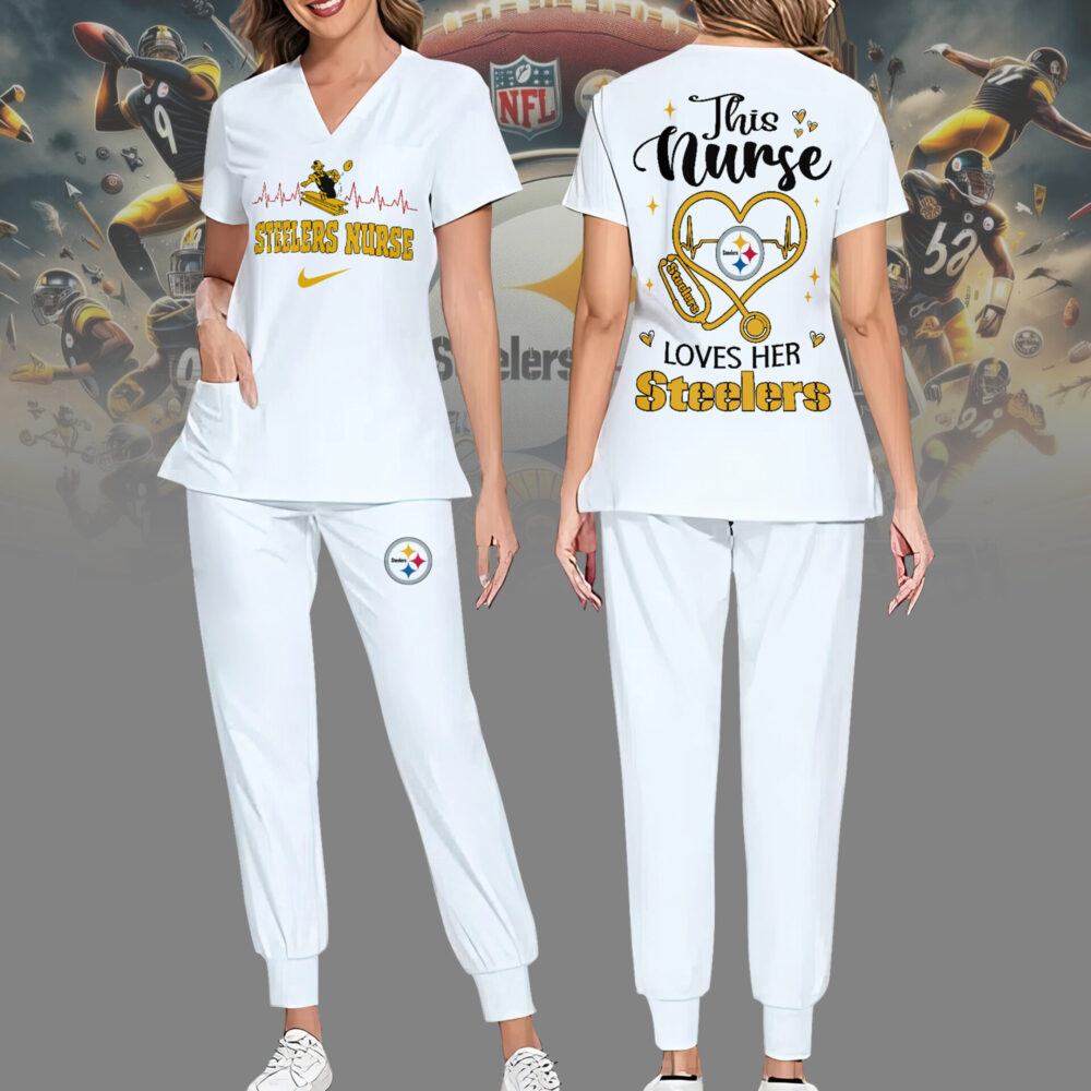 Pittsburgh Steelers | Premium NFL Nurse Appreciation Stretch V-Neck Scrub Top And Jogger Pant NY