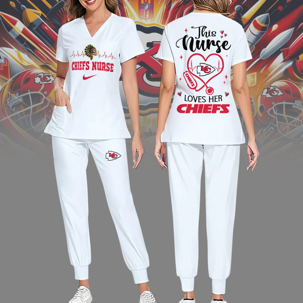 Kansas City Chiefs | Premium NFL Nurse Appreciation Stretch V-Neck Scrub Top And Jogger Pant NY