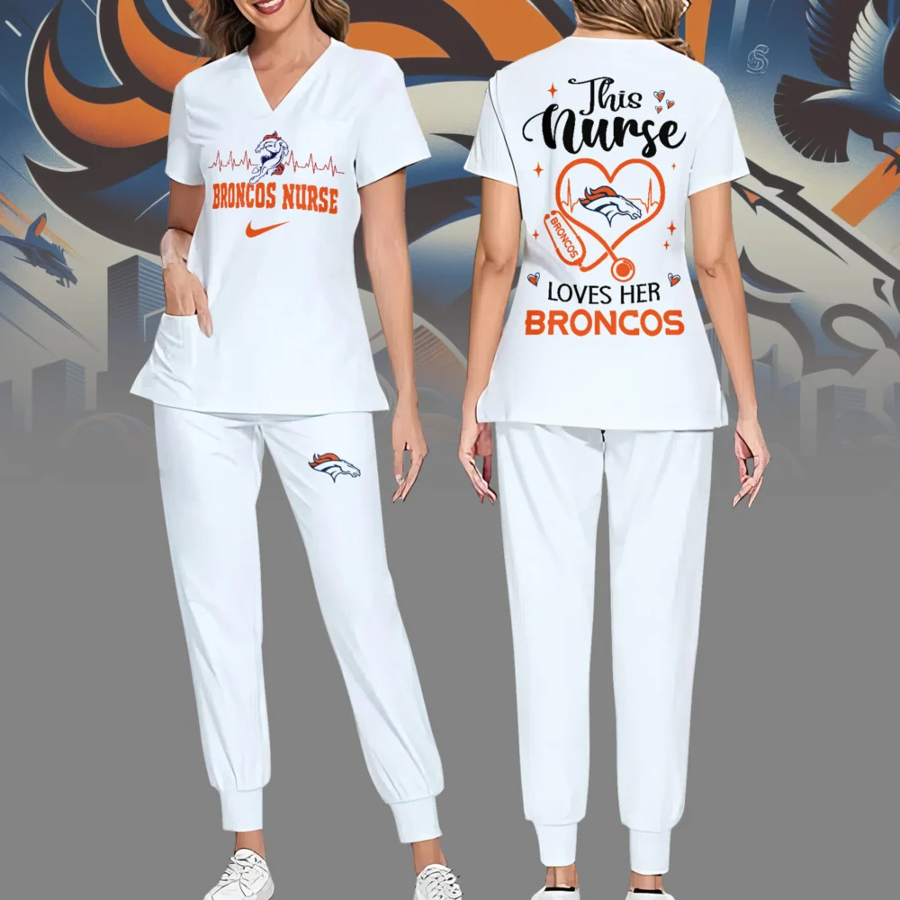 Denver Broncos | Premium NFL Nurse Appreciation Stretch V-Neck Scrub Top And Jogger Pant NY