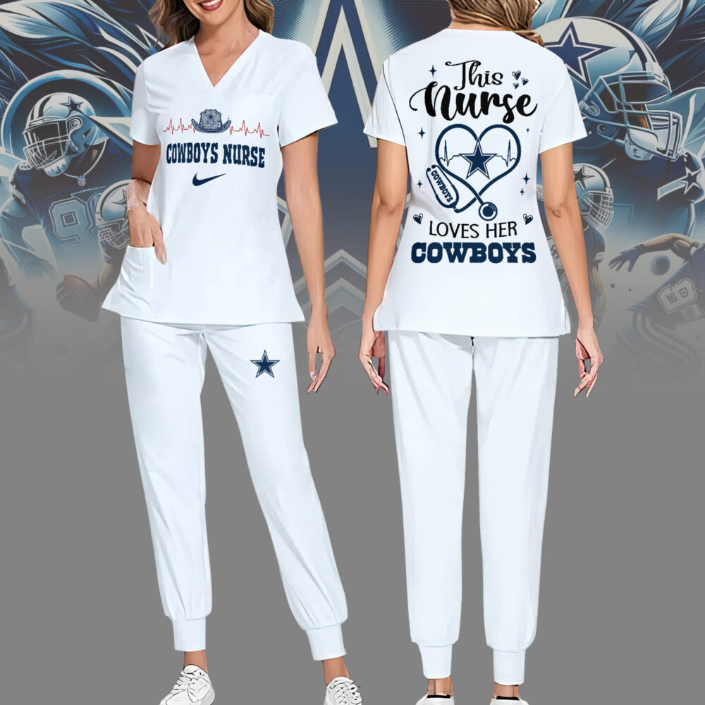 Dallas Cowboys | Premium NFL Nurse Appreciation Stretch V-Neck Scrub Top And Jogger Pant NY