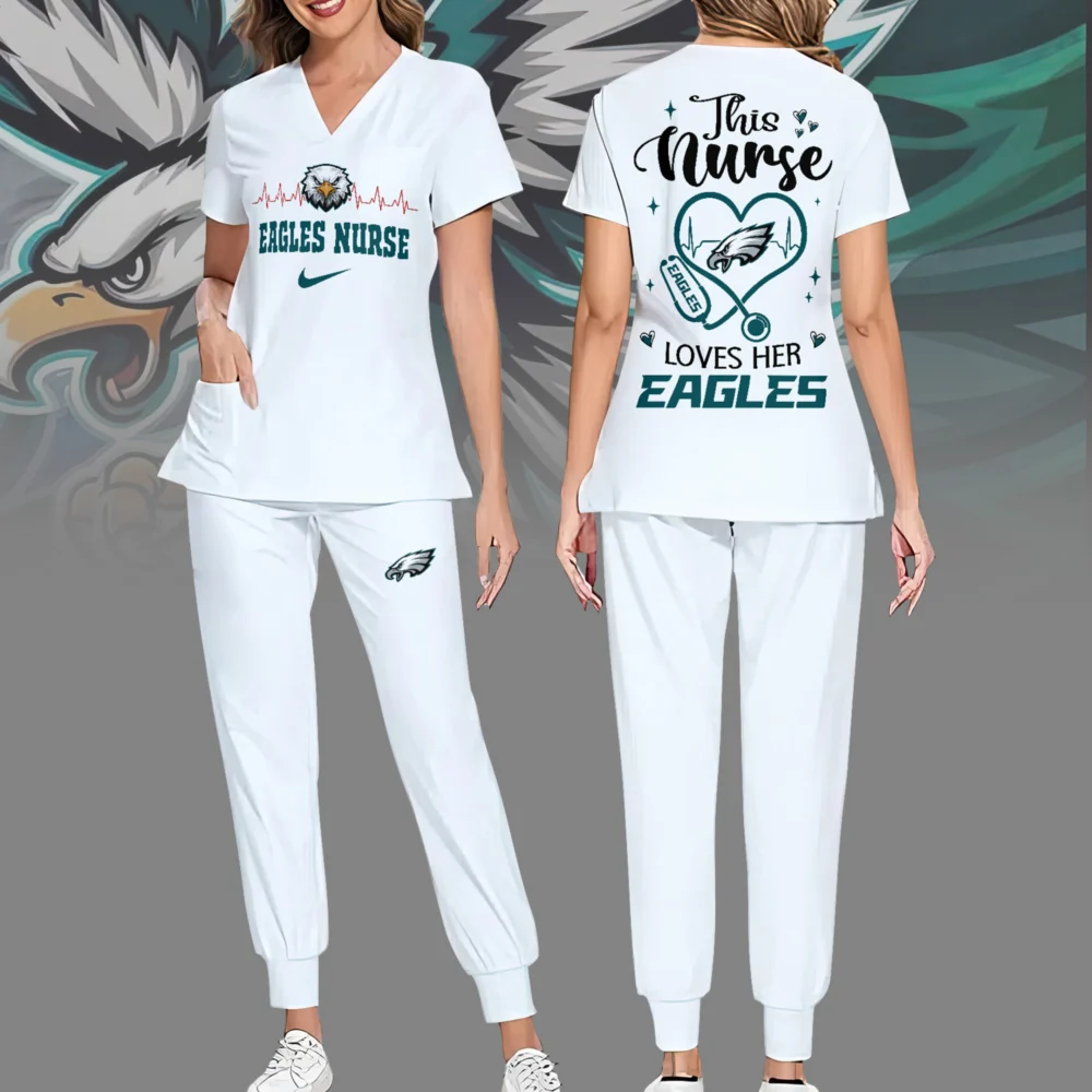Philadelphia Eagles | Premium NFL Nurse Appreciation Stretch V-Neck Scrub Top And Jogger Pant NY