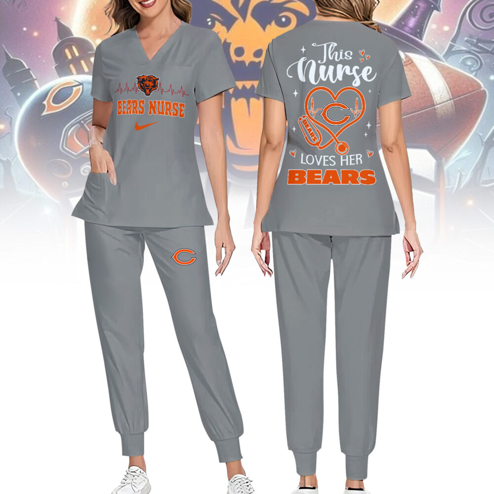 Chicago Bears | Premium NFL Nurse Appreciation Stretch V-Neck Scrub Top And Jogger Pant NY