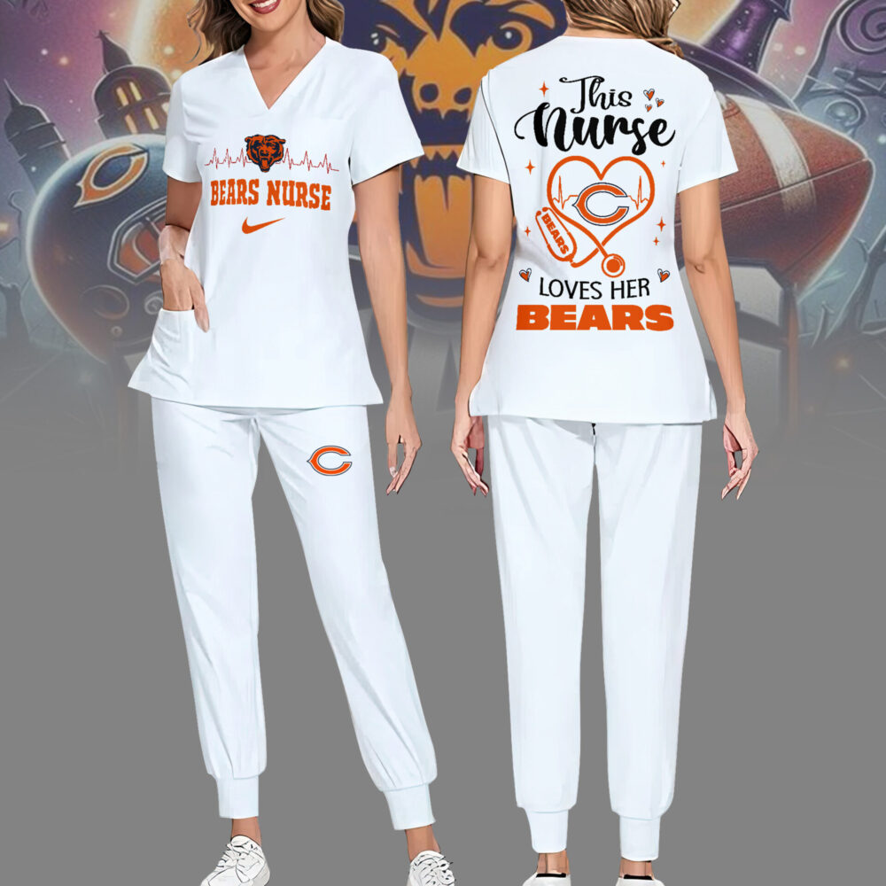 Chicago Bears | Premium NFL Nurse Appreciation Stretch V-Neck Scrub Top And Jogger Pant NY