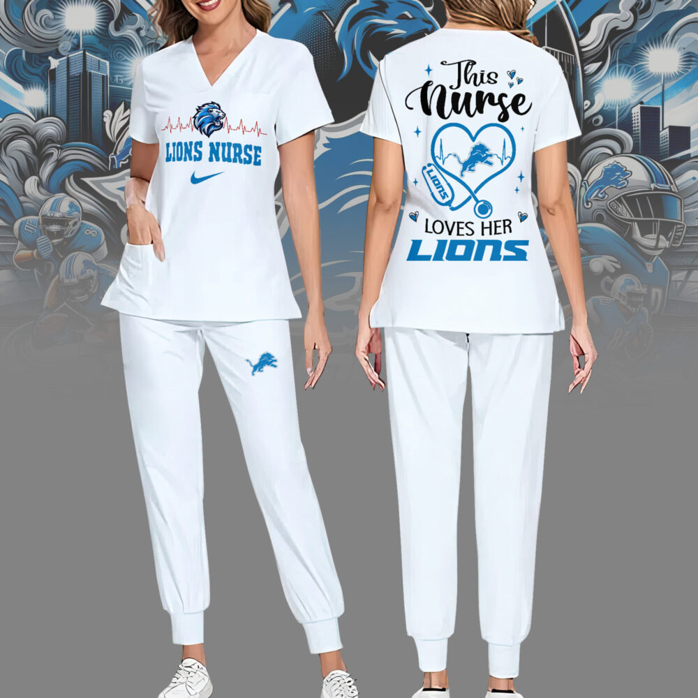 Detroit Lions | Premium NFL Nurse Appreciation Stretch V-Neck Scrub Top And Jogger Pant NY