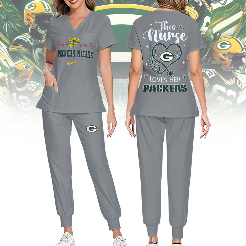 Green Bay Packers | Premium NFL Nurse Appreciation Stretch V-Neck Scrub Top And Jogger Pant NY