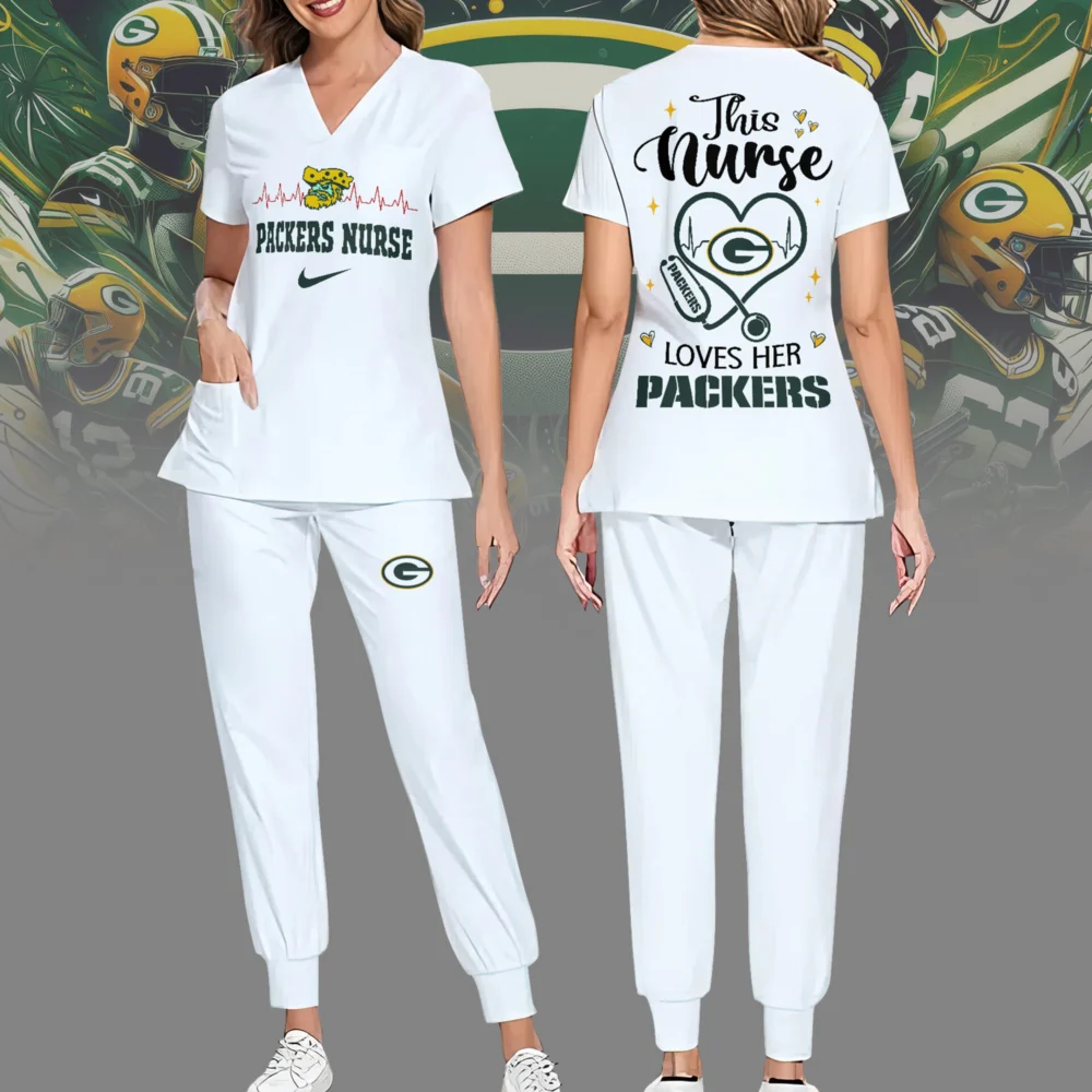 Green Bay Packers | Premium NFL Nurse Appreciation Stretch V-Neck Scrub Top And Jogger Pant NY