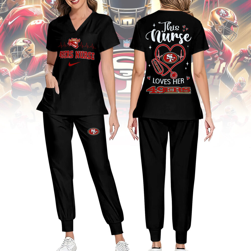 San Francisco 49ers | Premium NFL Nurse Appreciation Stretch V-Neck Scrub Top And Jogger Pant NY