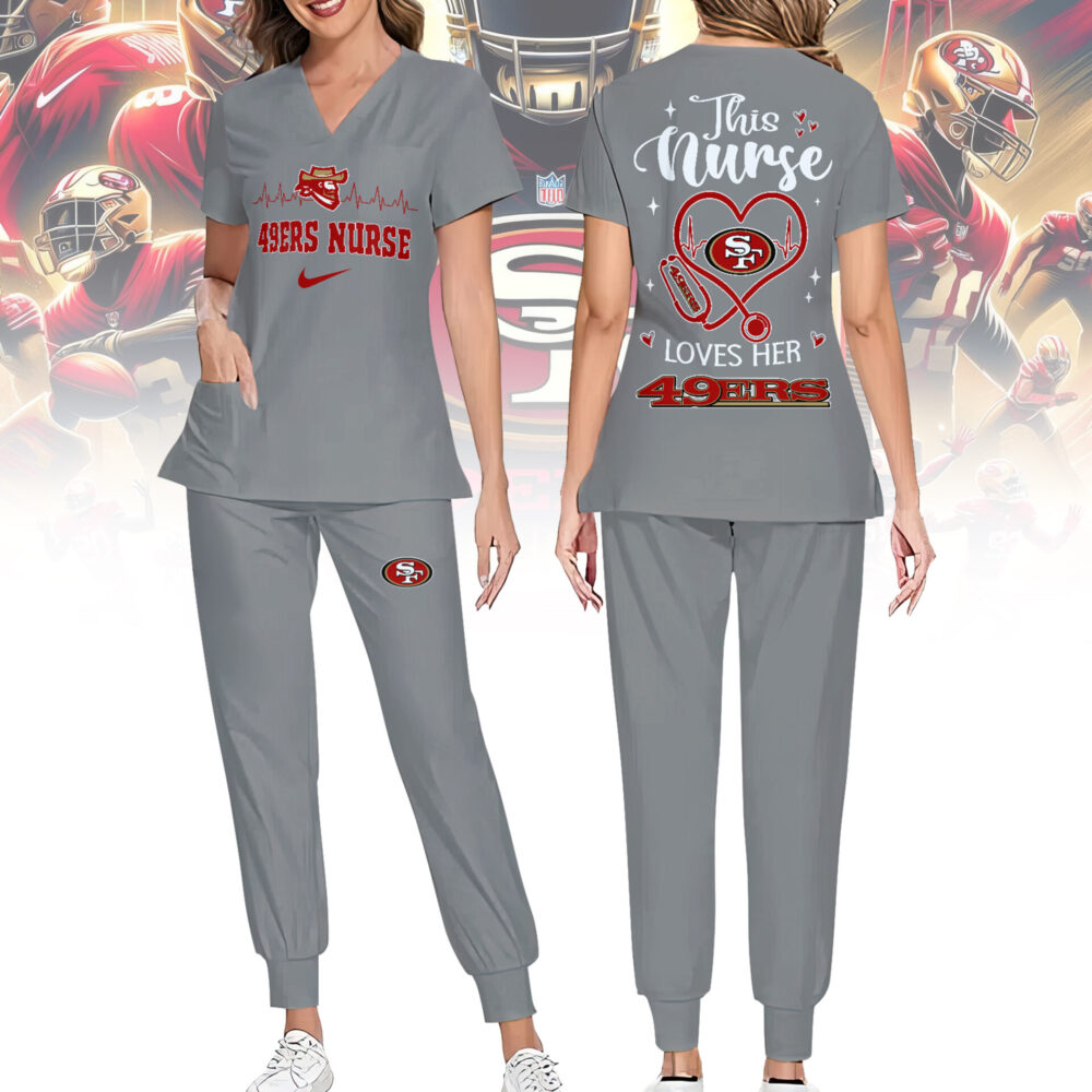 San Francisco 49ers | Premium NFL Nurse Appreciation Stretch V-Neck Scrub Top And Jogger Pant NY