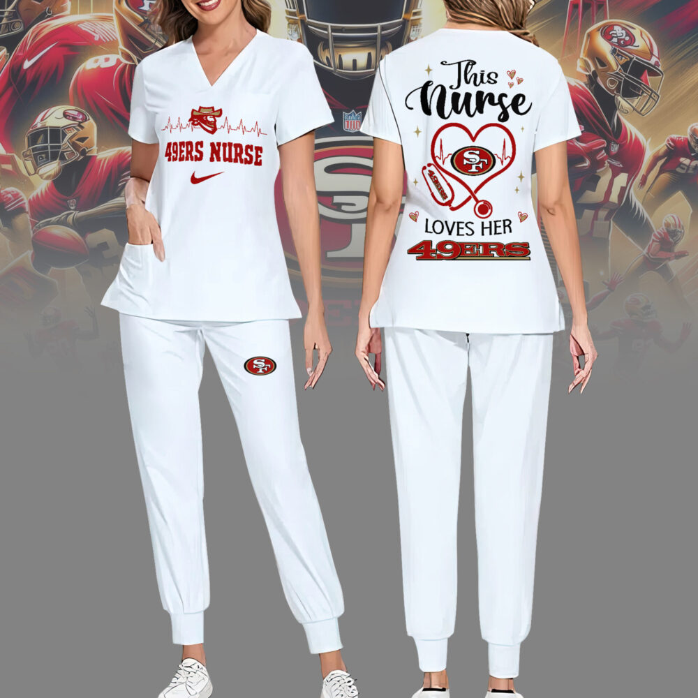 San Francisco 49ers | Premium NFL Nurse Appreciation Stretch V-Neck Scrub Top And Jogger Pant NY