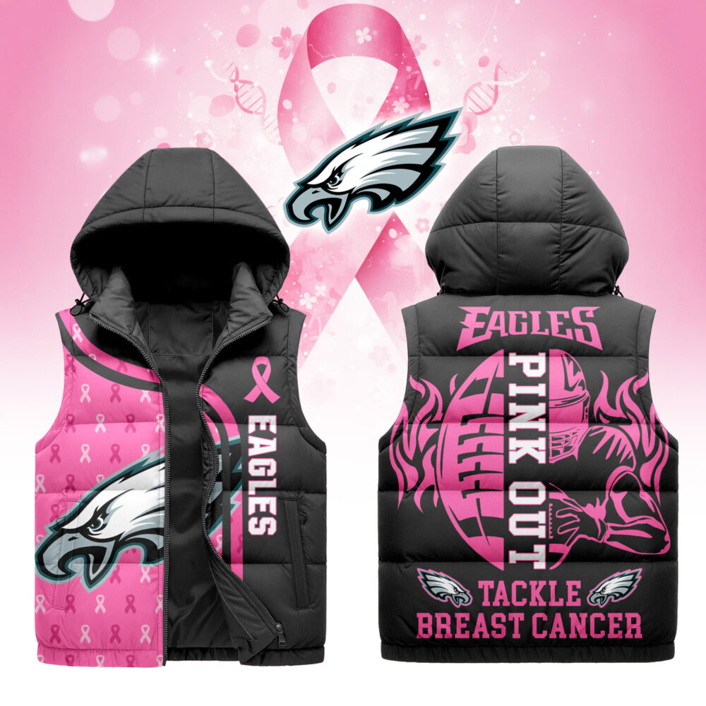 Philadelphia Eagles | Premium NFL Pink Out Hooded Vest Puffer