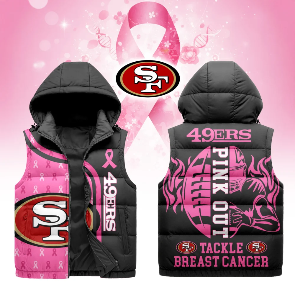 San Francisco 49ers | Premium NFL Pink Out Hooded Vest Puffer