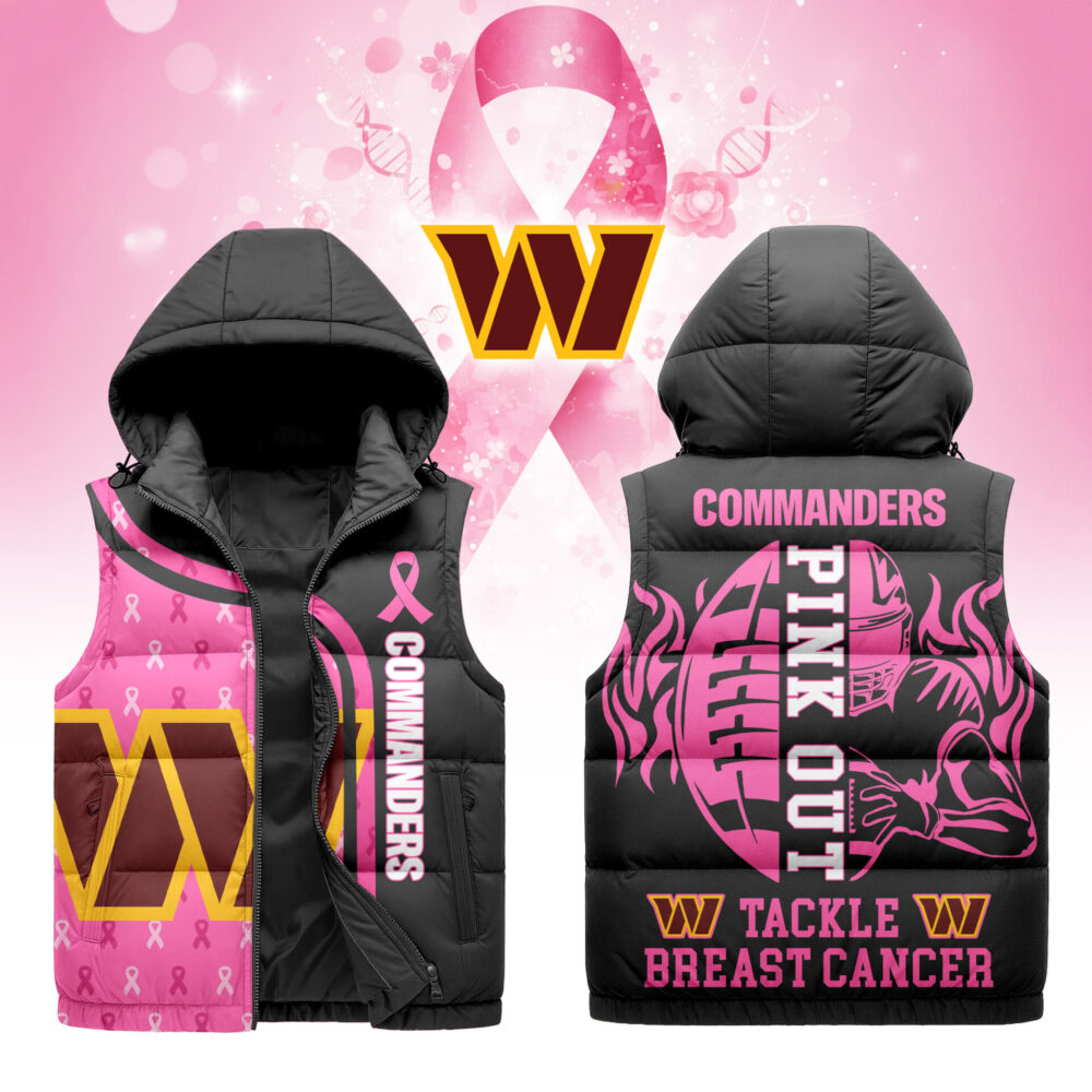 Washington Commanders | Premium NFL Pink Out Hooded Vest Puffer