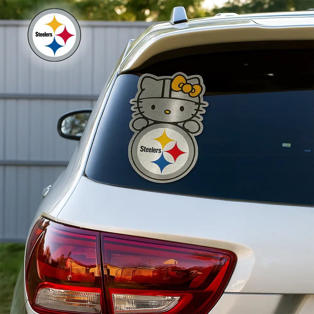 Pittsburgh Steelers | Premium NFL Hello Kitty Car Badge Sticker - 10*4*0.15cm