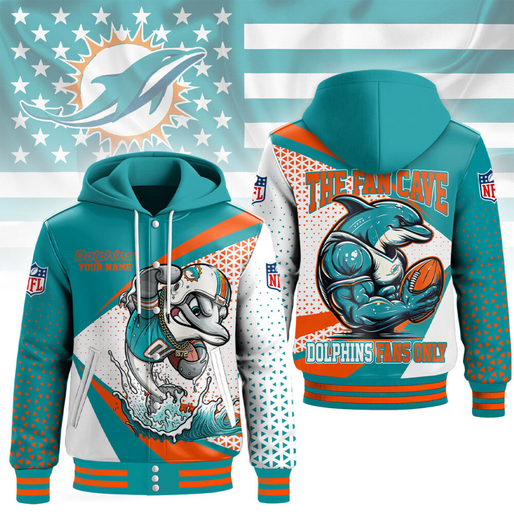 Miami Dolphins | Premium NFL Fan Cave Hooded Baseball Jacket NY - 2XL