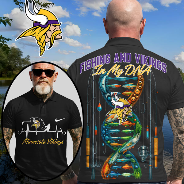 Minnesota Vikings | Premium NFL Fishing In My DNA Polo Shirt MM - Black