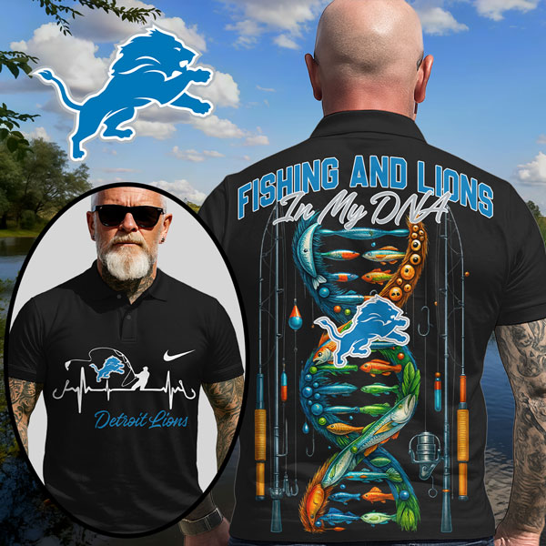 Detroit Lions | Premium NFL Fishing In My DNA Polo Shirt MM - Black
