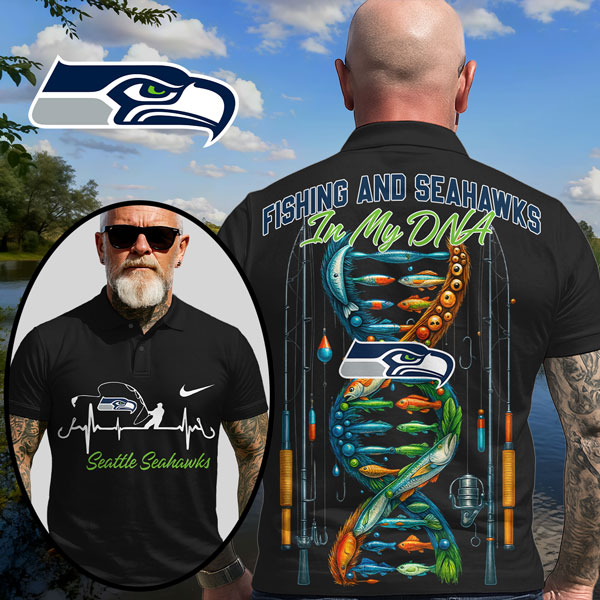 Seattle Seahawks | Premium NFL Fishing In My DNA Polo Shirt MM - Black