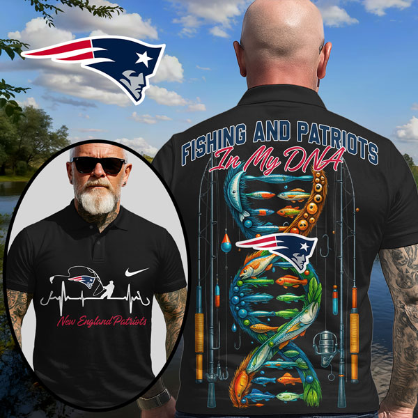 New England Patriots | Premium NFL Fishing In My DNA Polo Shirt MM - Black