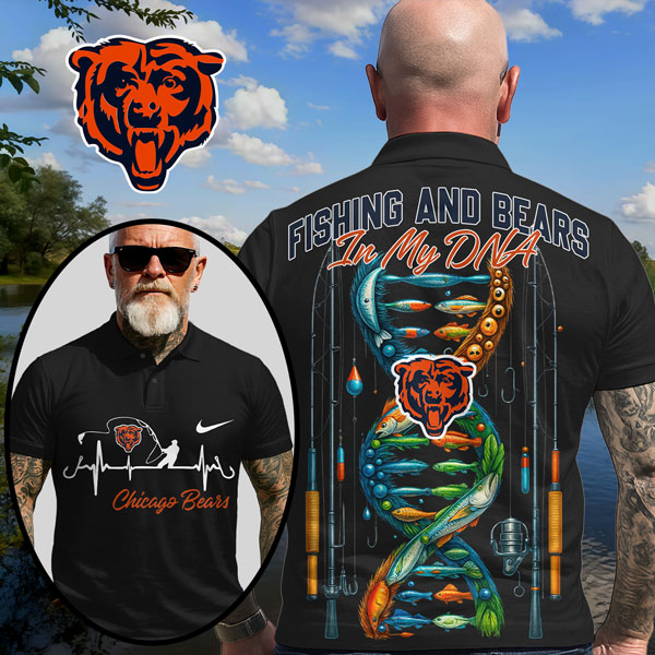 Chicago Bears | Premium NFL Fishing In My DNA Polo Shirt MM - Black