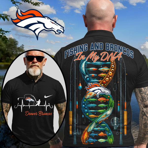 Denver Broncos | Premium NFL Fishing In My DNA Polo Shirt MM - Black