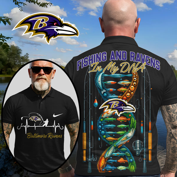 Baltimore Ravens | Premium NFL Fishing In My DNA Polo Shirt MM - Black