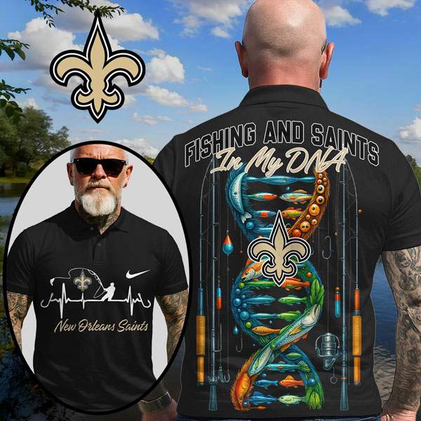 New Orleans Saints | Premium NFL Fishing In My DNA Polo Shirt MM - Black