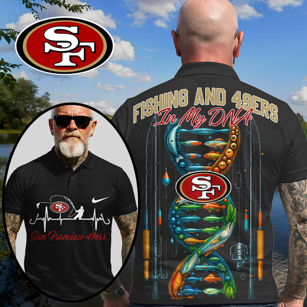 San Francisco 49ers | Premium NFL Fishing In My DNA Polo Shirt MM - Black