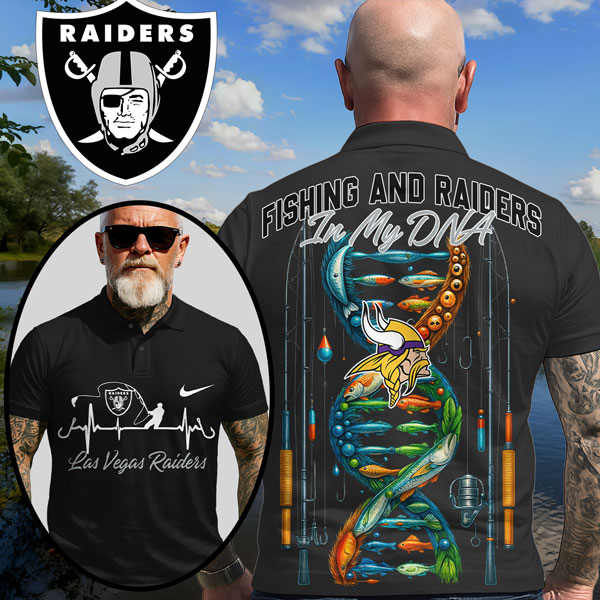 Las Vegas Raiders | Premium NFL Fishing In My DNA Polo Shirt MM - Black