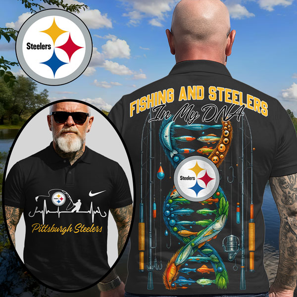 Pittsburgh Steelers | Premium NFL Fishing In My DNA Polo Shirt MM - Black