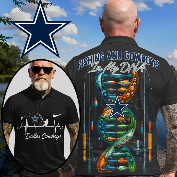 Dallas Cowboys | Premium NFL Fishing In My DNA Polo Shirt MM - Black